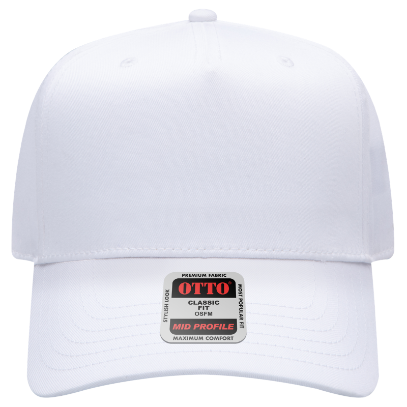 12 Cap Embroidered Bundle- Otto 5 Panel Baseball Cap White w/ Black Brim