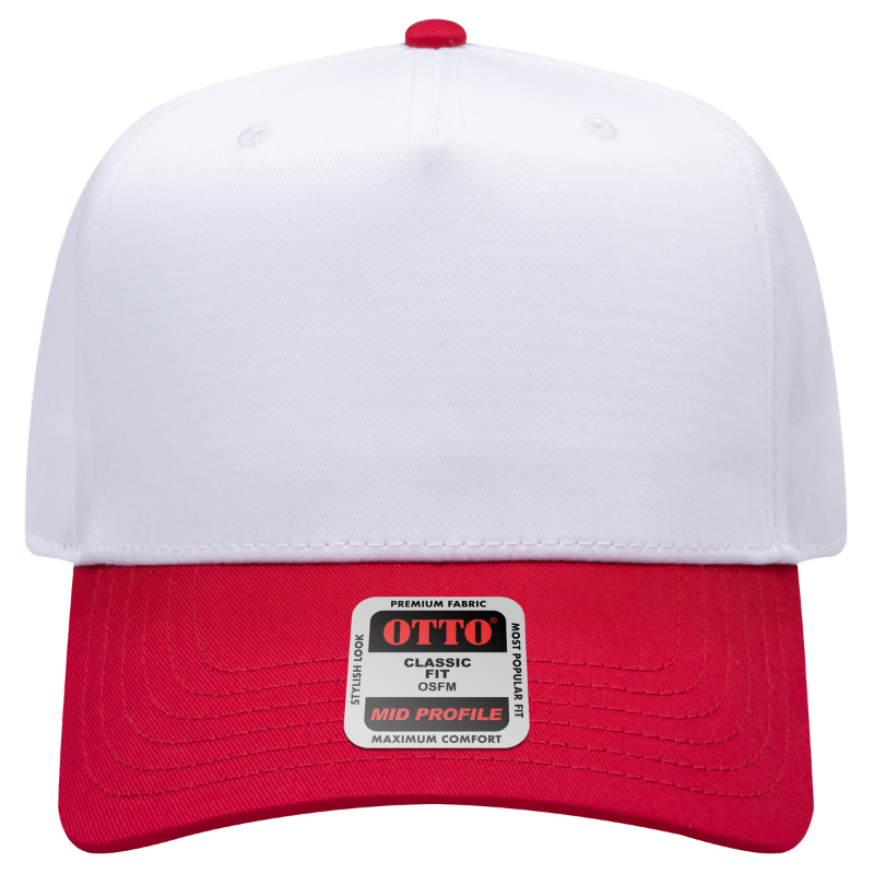 Otto 5 Panel Baseball Cap White w/ Red Brim