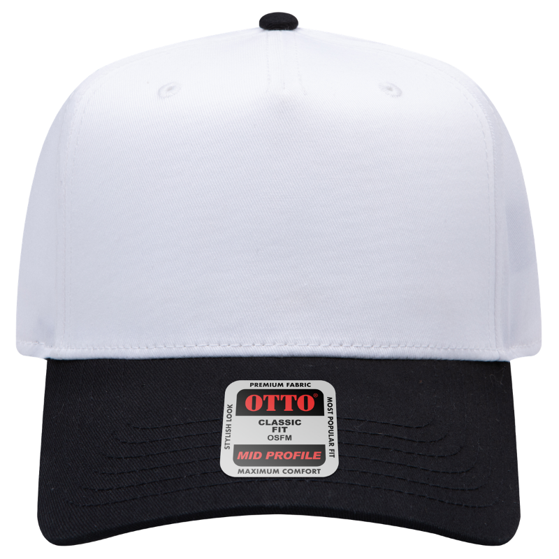 Otto 5 Panel Baseball Cap White w/ Black Brim