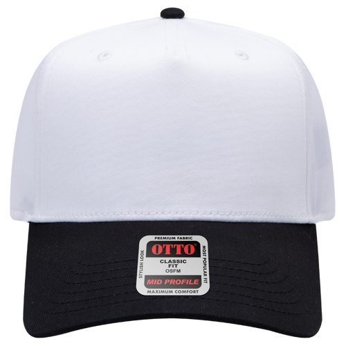 12 Cap Embroidered Bundle- Otto 5 Panel Baseball Cap White w/ Black Brim