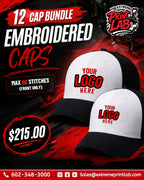 12 Cap Embroidered Bundle- Otto 5 Panel Baseball Cap White w/ Black Brim